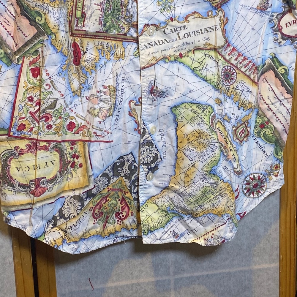 Lizwear Mens Vintage World Map Print Button Down Shirt Short Sleeve Cotton Med - Picture 7 of 13